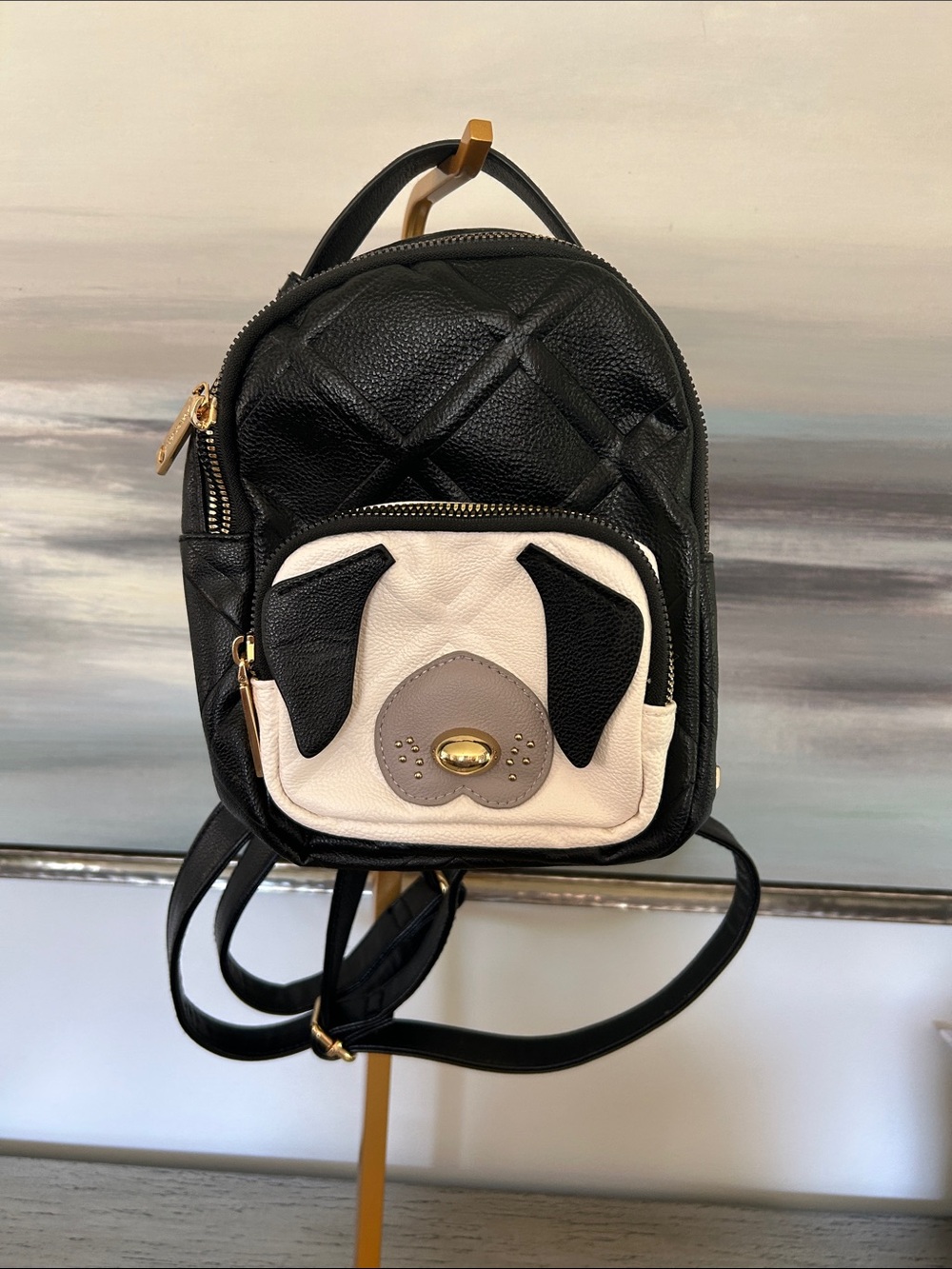 Betsey Johnson Quilted Dog Face Mini Sling Backpack